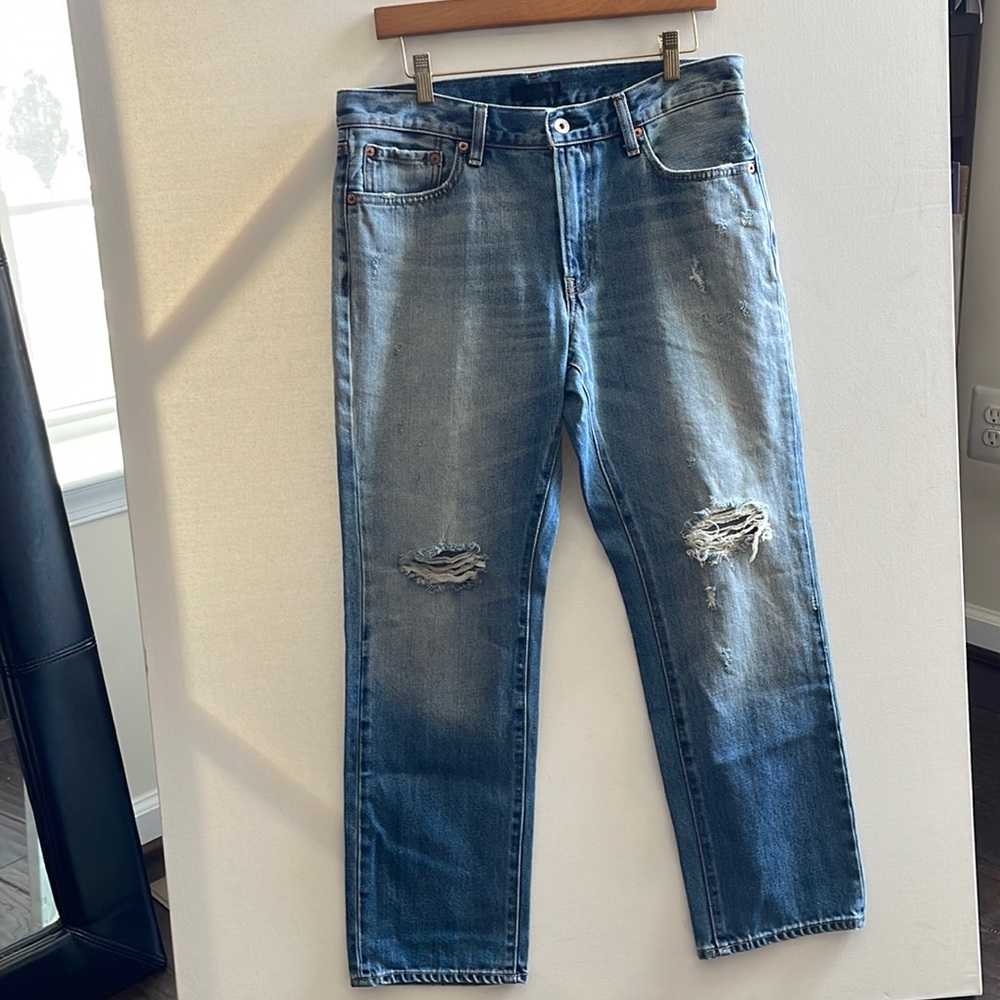 Uniqlo Men’s Regular Fit Straight middle rise distressed blue jeans | size 32